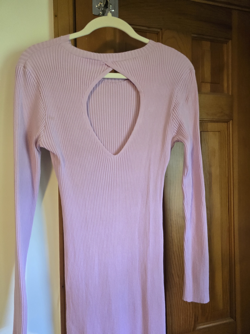 Slim Ribbed Long-Sleeve Midi Dress - Dusty Pink - Picture 10 of 15